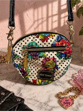 Betsey Johnson Floral Polka Dot Crossbody Bag Mini Purse Y2K Glam